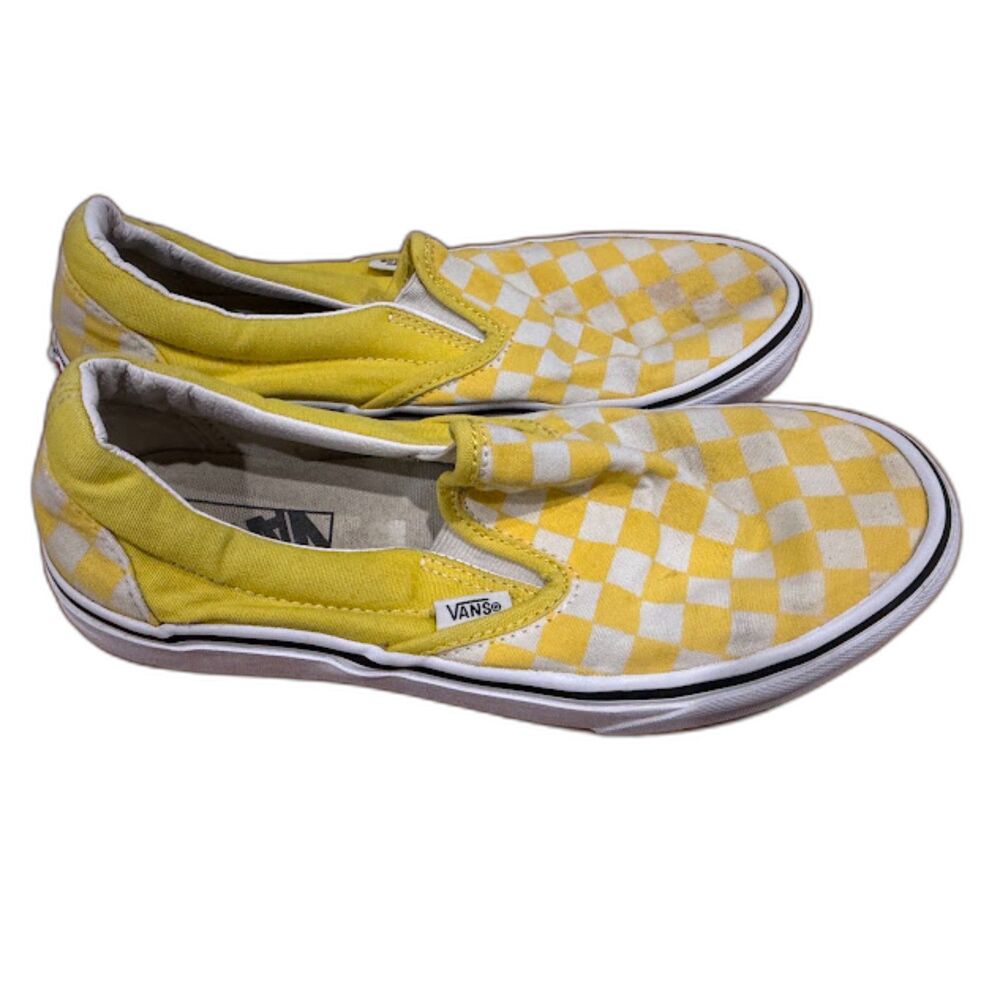Vans Slip On Checkerboard White Yellow Size 8 Women's Bright Skate Teacher